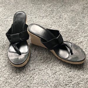 Burberry Black Leather Wedge Sandals